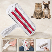 Self-cleaning pet hair roller removing fur from a couch cushion